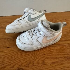 Nike Toddler Court Borough Low-  White with Pink and Blue swoosh Sneakers